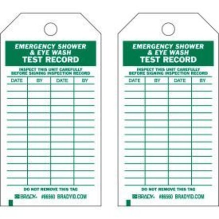 BRADY Brady® 86560 Emergency Shower & Eye Wash Test Record Tag, Polyester, 3"W x 5-3-3/4"H, 10/Pkg 86560